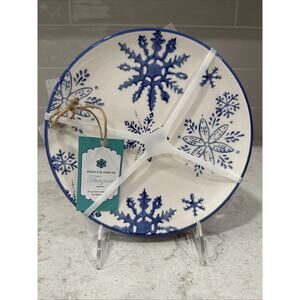 Set of 4 Papart Seramik 8” BLUE & WHITE Snowflake Plates White Turkey Winter New
